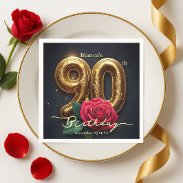 Servilleta De Papel Elegant Glimmering Red Rose Gold 90th Birthday 
