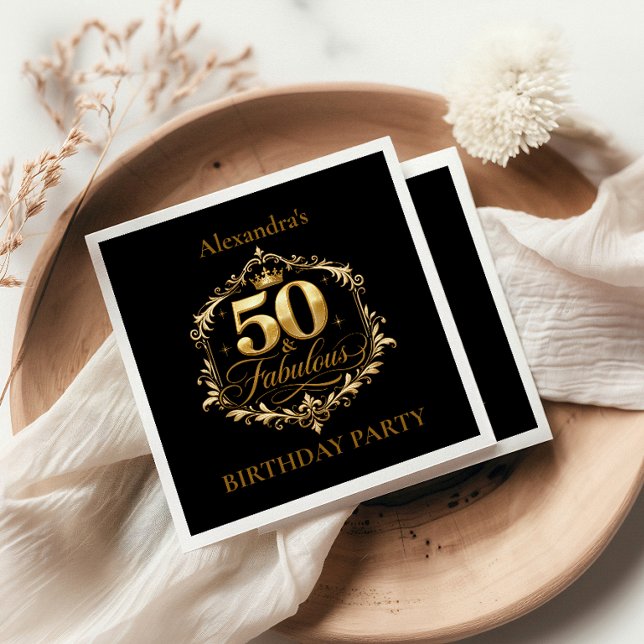 Servilleta De Papel Elegant Gold Black 50th Birthday Celebration (Subido por el creador)
