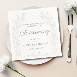 Servilleta De Papel Elegant Gold Cross Floral Christening Baptism