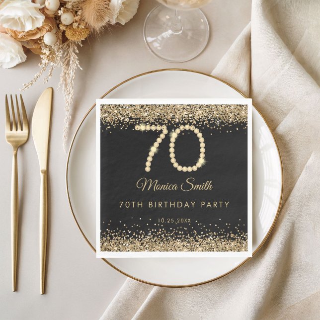 Servilleta De Papel Elegant Gold Diamonds 70th Birthday Party  (Gold Diamonds 70th Birthday Party napkin)
