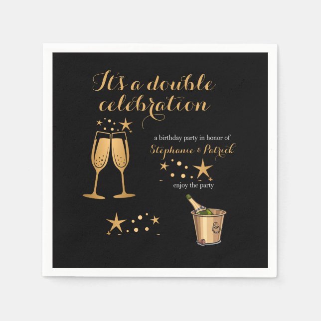 Servilleta De Papel Elegant Gold Doble Celebración Cumpleaños Conjunto (Anverso)