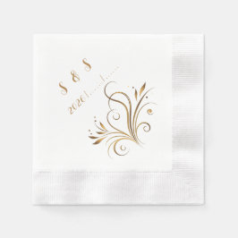 Servilleta De Papel Elegant Gold Filigree & Leaf Flourish Wedding