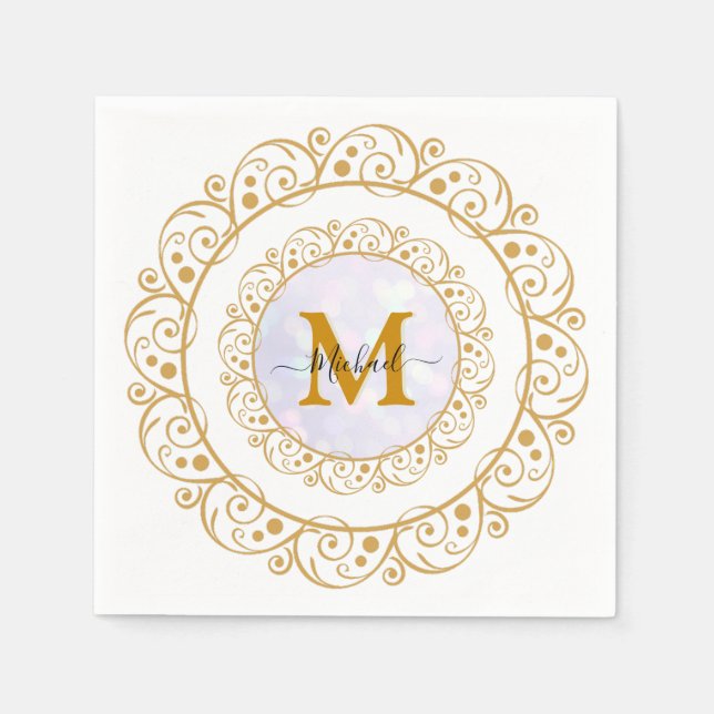 Servilleta De Papel Elegant Gold Glitter Initial & Name (Anverso)