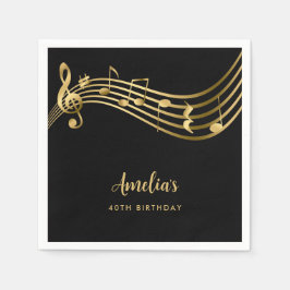 Servilleta De Papel Elegant Gold Music Notes 40th Birthday Black