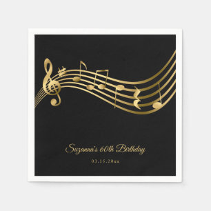 Servilleta De Papel Elegant Gold Music Notes 60 cumpleaños moderno