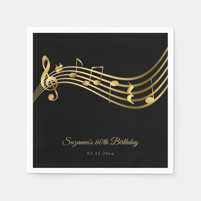 Servilleta De Papel Elegant Gold Music Notes 60 cumpleaños moderno (Anverso)