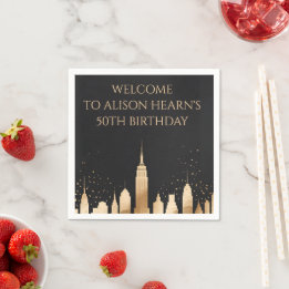 Servilleta De Papel Elegant Gold NYC Skyline Birthday Welcome Napkin