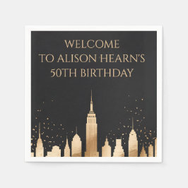 Servilleta De Papel Elegant Gold NYC Skyline Birthday Welcome Napkin