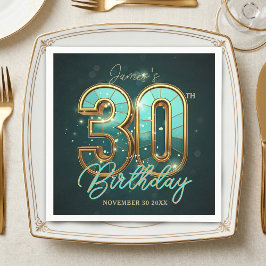 Servilleta De Papel Elegant Gold Teal 3D Typography 30th Birthday
