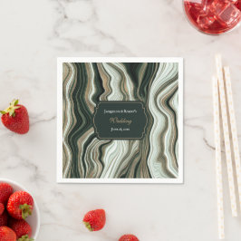 Servilleta De Papel Elegant Green and Gold Marble Wedding