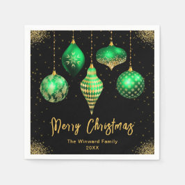 Servilleta De Papel Elegant Green and Gold Ornament Christmas