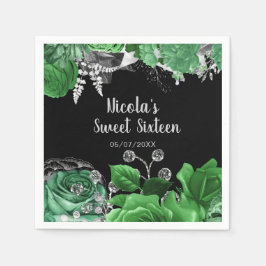 Servilleta De Papel Elegant Green and Silver Flowers Sweet Sixteen 