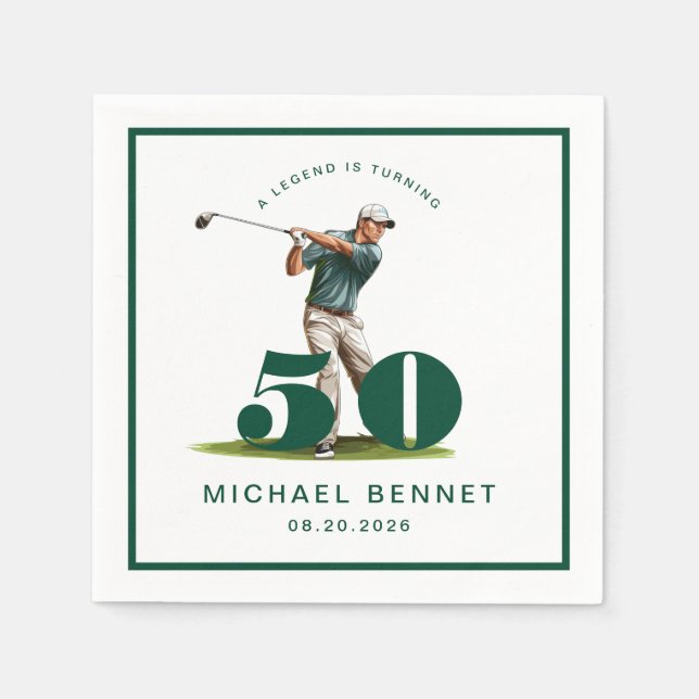Servilleta De Papel Elegant Green Golf Cumpleaños 50 (Anverso)