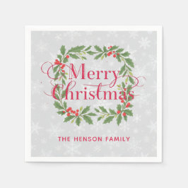 Servilleta De Papel Elegant Holly Wreath Merry Christmas