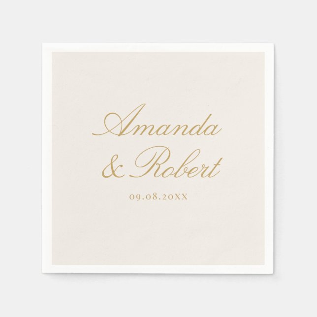 Servilleta De Papel Elegant Ivory Gold Calligraphy Monogram Wedding (Anverso)