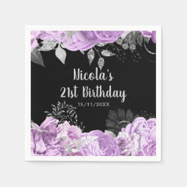 Servilleta De Papel Elegant Lilac and Silver Flowers Birthday Party