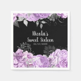 Servilleta De Papel Elegant Lilac and Silver Flowers Sweet Sixteen