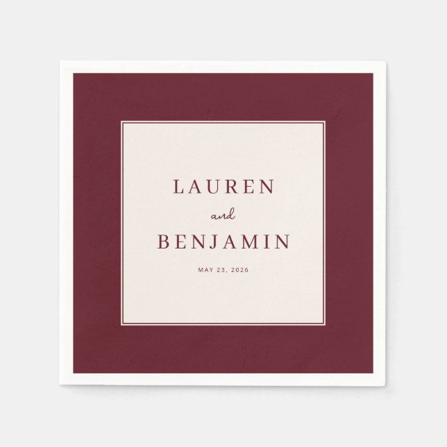 Servilleta De Papel Elegant Maroon Minimalist Invitation (Anverso)