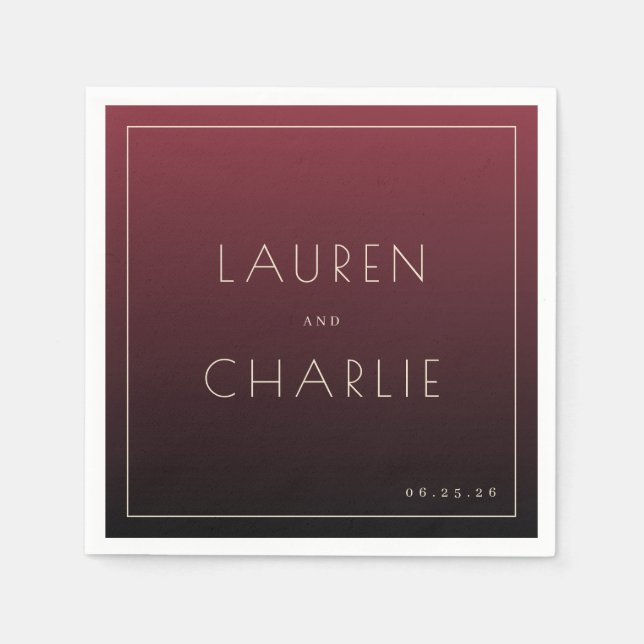 Servilleta De Papel Elegant Maroon Minimalist Names (Anverso)