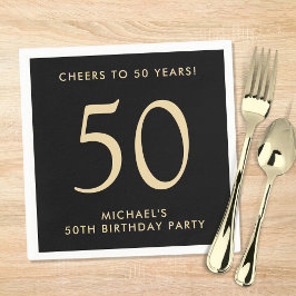 Servilleta De Papel Elegant Mens Black Gold 50th Birthday Party