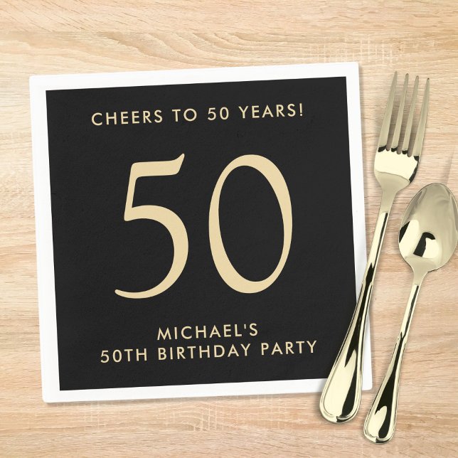 Servilleta De Papel Elegant Mens Black Gold 50th Birthday Party (Subido por el creador)