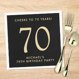 Servilleta De Papel Elegant Mens Black Gold 70th Birthday Party