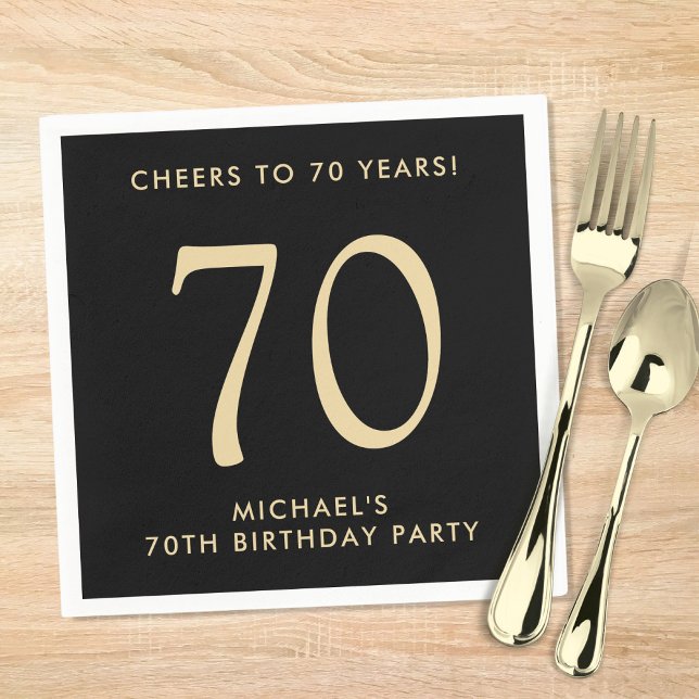 Servilleta De Papel Elegant Mens Black Gold 70th Birthday Party (Subido por el creador)