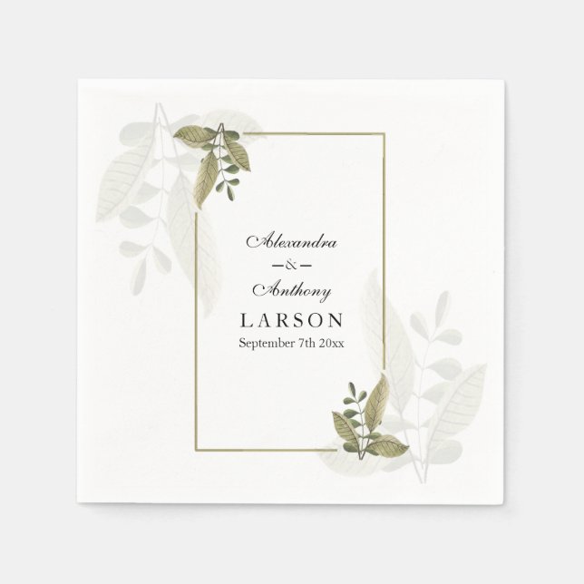 Servilleta De Papel Elegant Minimalist Greenery Wedding Napkins (Anverso)