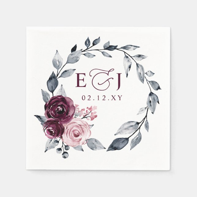 Servilleta De Papel Elegant Modern Botanical Burgundy Floral Wedding (Anverso)