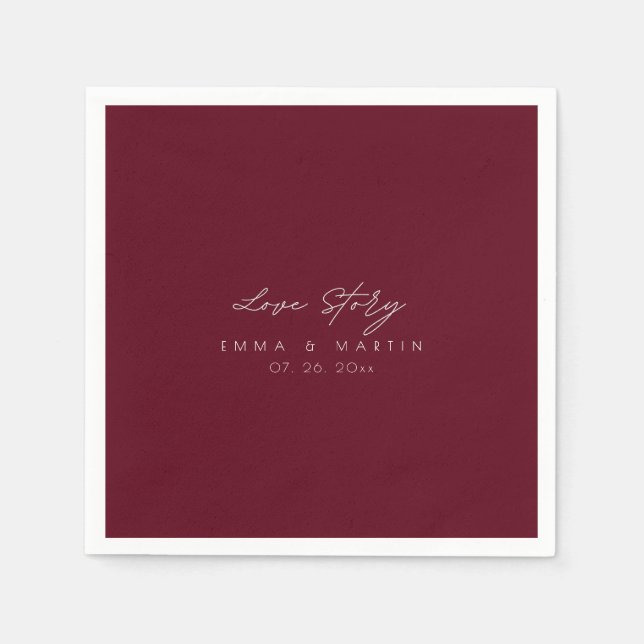 Servilleta De Papel Elegant & modern Burgundy Script  Wedding (Anverso)