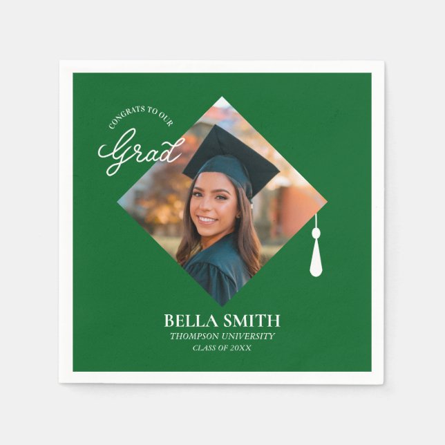 Servilleta De Papel Elegant Modern Calligraphy Custom Graduation Photo (Anverso)