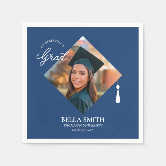 Servilleta De Papel Elegant Modern Calligraphy Custom Graduation Photo (Anverso)