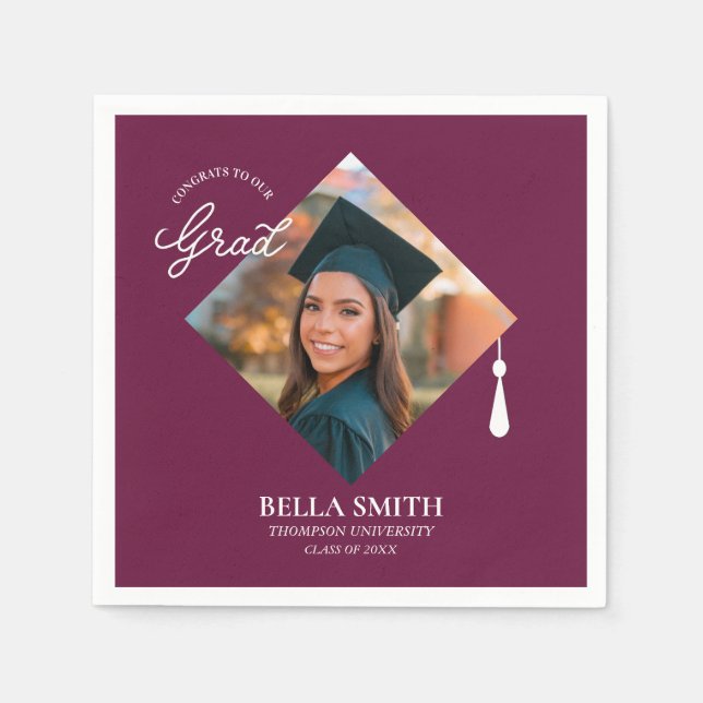 Servilleta De Papel Elegant Modern Calligraphy Custom Graduation Photo (Anverso)