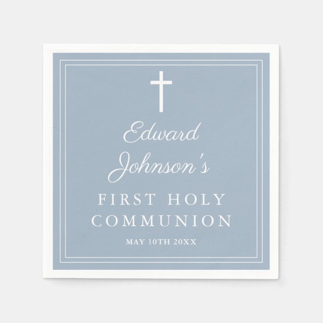 Servilleta De Papel Elegant Modern Dusty Blue First Holy Communion (Anverso)