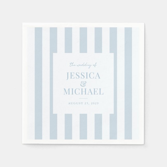 Servilleta De Papel Elegant Modern Dusty Blue Striped Wedding (Anverso)