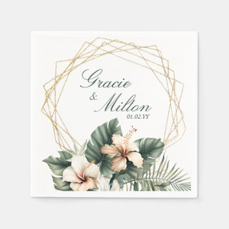 Servilleta De Papel Elegant Monogram Floral Tropical Wedding