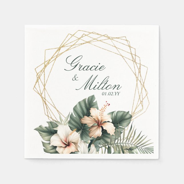 Servilleta De Papel Elegant Monogram Floral Tropical Wedding   (Anverso)