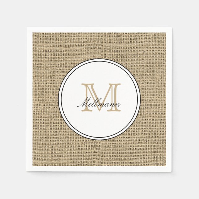 Servilleta De Papel Elegant Monogram Name Country Chic Style Burlap (Anverso)