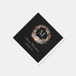 Servilleta De Papel Elegant Monogram Wreath Chic Black Christmas Party