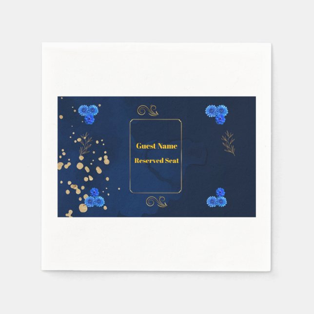 Servilleta De Papel Elegant Navy Blue Floral Name Card Template (Anverso)