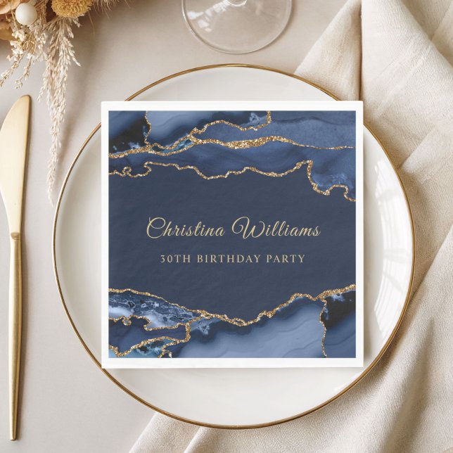 Servilleta De Papel Elegant Navy Blue & Gold Birthday Party Decoration (Navy Blue and Gold Birthday Party Napkin)