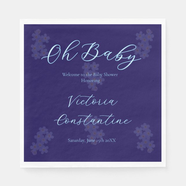 Servilleta De Papel Elegant Navy Blue Oh Baby Script Floral Napkin (Anverso)