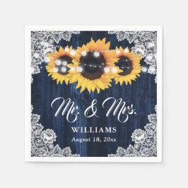 Servilleta De Papel Elegant Navy Blue Sunflower Floral Lace Wedding