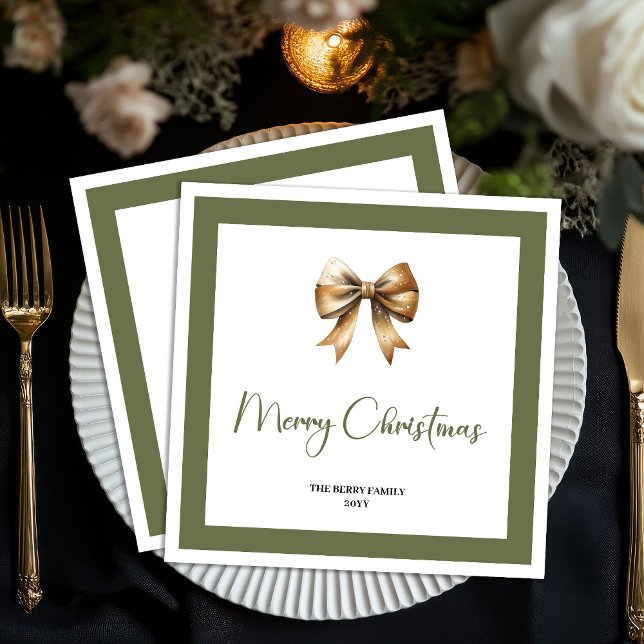 Servilleta De Papel Elegant Neutral Christmas Bow Personalized Napkin (Elegant Neutral Christmas Tree Personalized Napkins)