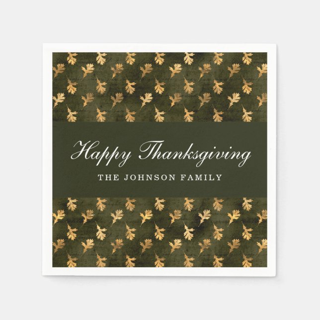 Servilleta De Papel Elegant Oak Leaves Green Thanksgiving (Anverso)