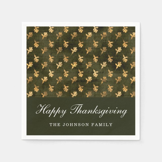 Servilleta De Papel Elegant Oak Leaves Green Thanksgiving (Anverso)