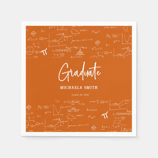 Servilleta De Papel Elegant Orange Script Math Graduate (Anverso)