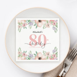Servilleta De Papel Elegant Pastel Floral 80th Birthday Party