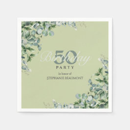 Servilleta De Papel Elegant Pastel Green Flower Women's 50th Birthday 