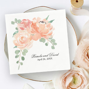 Servilleta De Papel Elegant Peach Watercolor Floral Wedding